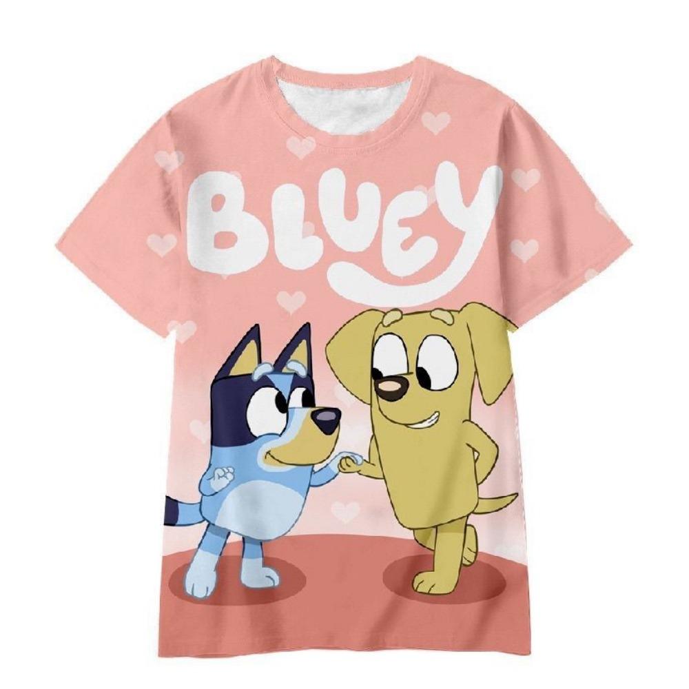 Kids 2026 Bluey Cartoon 3D T-Shirt Summer Cool Quick-Dry Short Sleeve Anime Print Casual Tee for Boys and Girls Daily