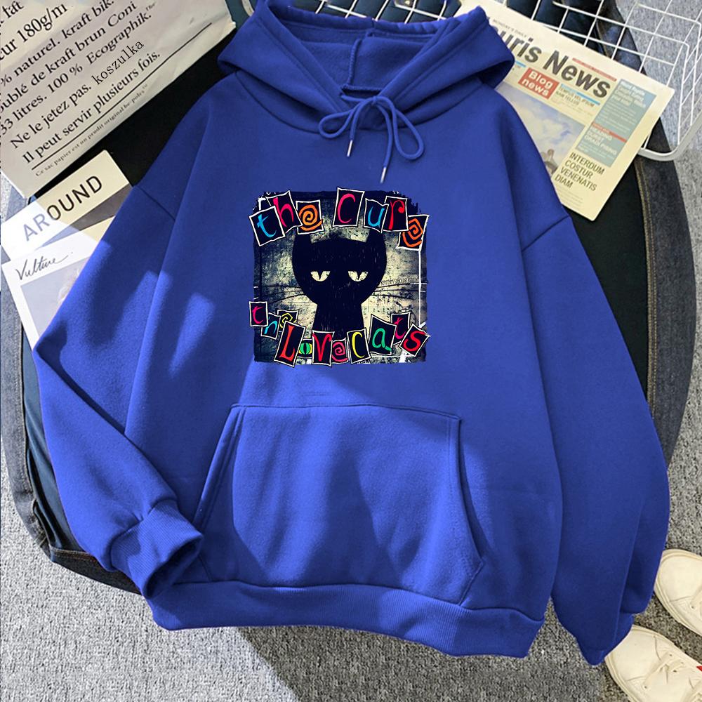 The Cure Love Cats Hoodies Mens Gothic Streetwear Sweatshirts for Winter Autumn Cartoon Print Male Pullovers Clothes Man