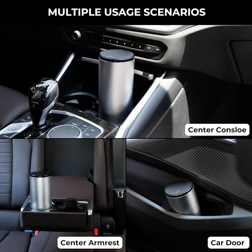 Car Trash Can With Lid - Leakproof Mini Garbage Can, Aluminum Alloy Bin, Accessories (Black)
