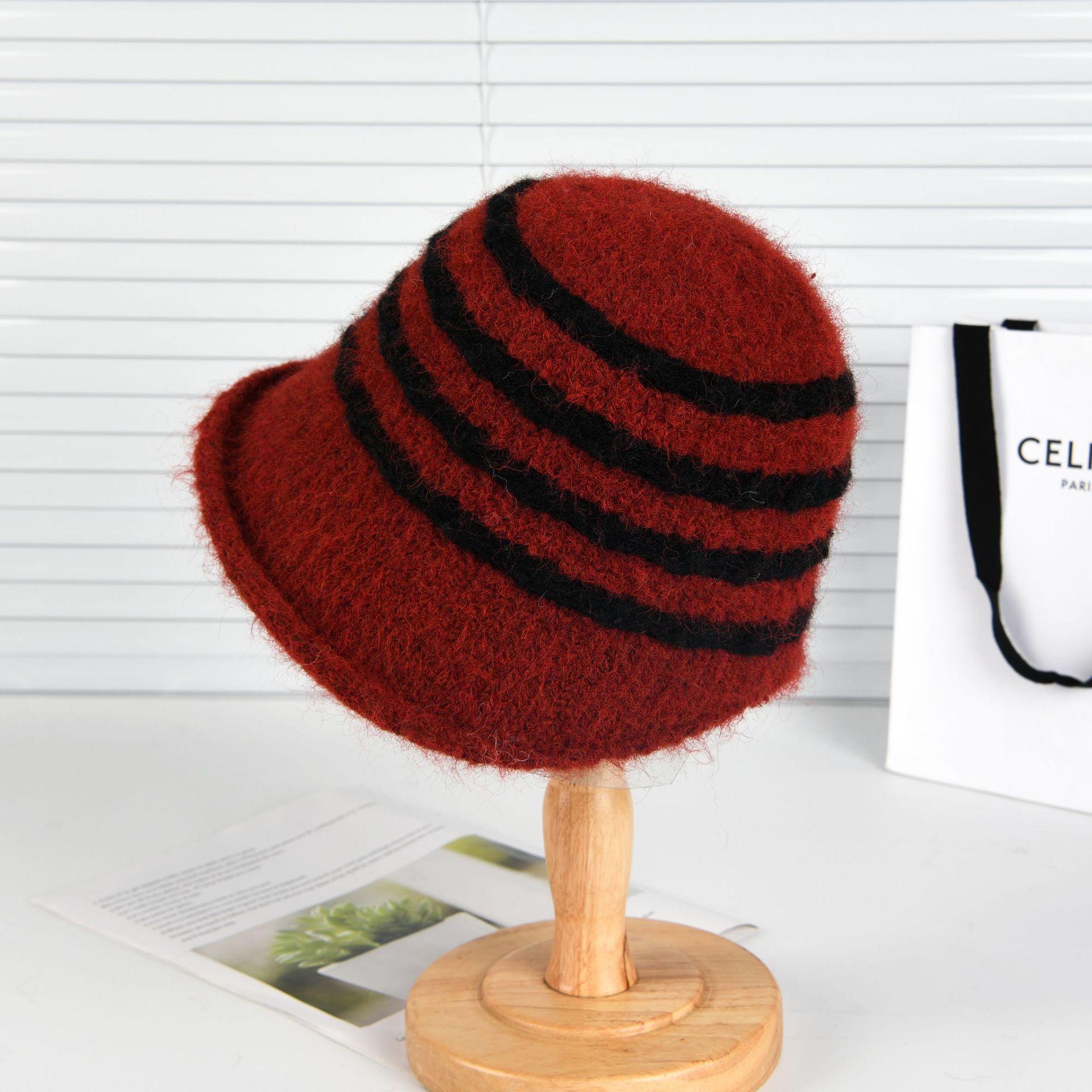 

Новая шляпа рыбака, вязаная солнцезащитная шляпа с полосками контрастного цвета, весенне-летняя вязаная дышащая шляпа-ведро, женская корейская шляпа-ведро One Size