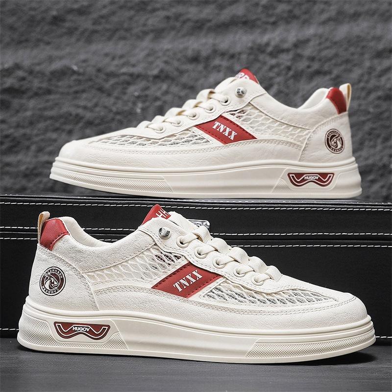 

Низкие кроссовки на плоской подошве, студенческая летняя мода, универсальная мужская обувь, новинка 2025, модная сетчатая обувь, мужская повседневная белая обувь 44