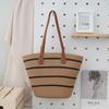 Pastoral Cotton Rope Woven Bag Women's Summer Large-capacity Striped Shoulder Bag Vegetable Basket Seaside Beach Tote Bag