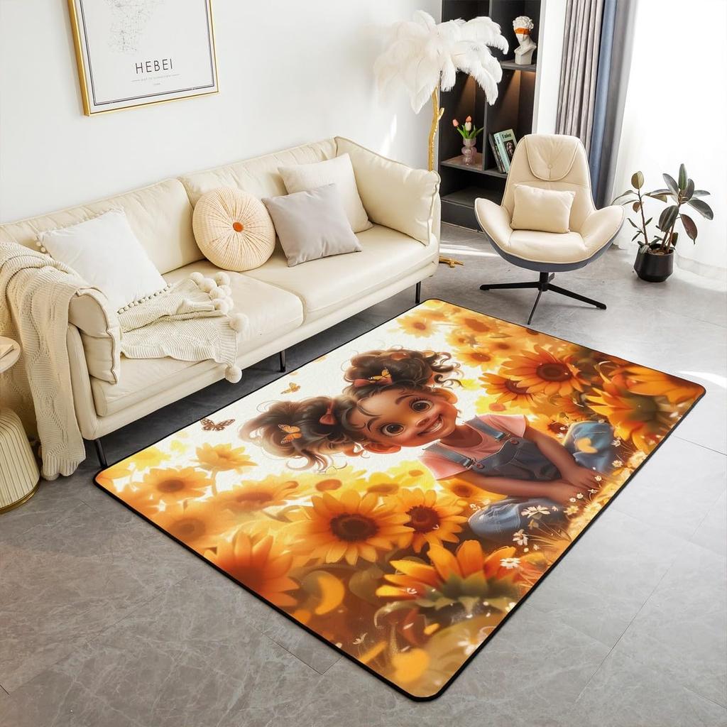 Japanese Samurai Cat Print Area Rug, Red Sun & Ancient City Design Non-Slip Floor Mat for Living Room Bedroom Home Decor Carpet