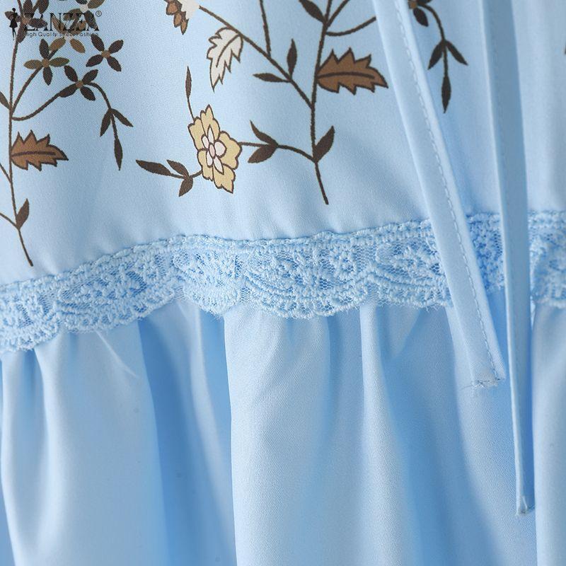 ZANZEA Women Casual Round Neck Long Sleeve Loose Print Blouse