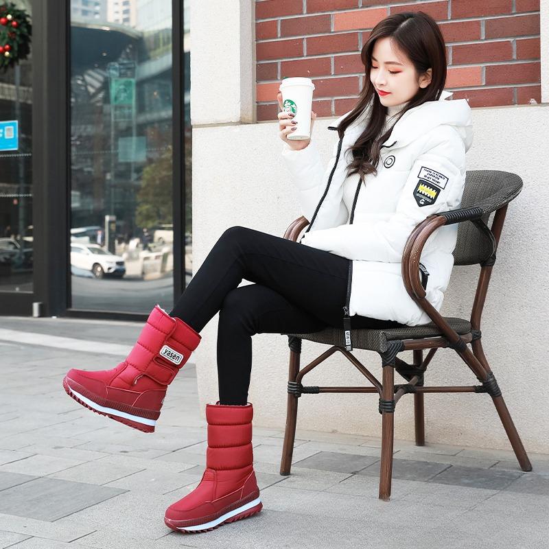 Women's winter fur one thickened padded waterproof comfortable warm anti cold lightweight hiking waterproof non-slip mid-calf snow boots