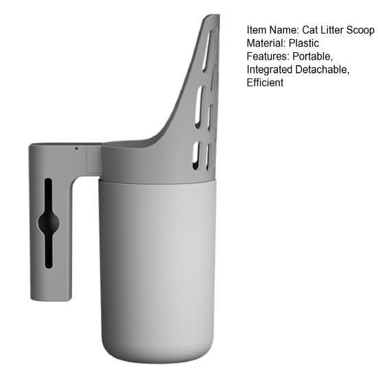 Cat Litter Scooper with Trash Container Integrated Detachable Litter Shovel Portable Kitty Poop Scooper with Holder