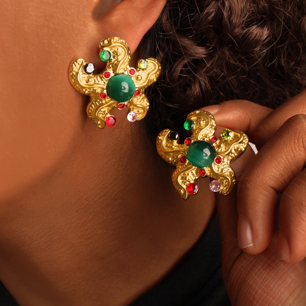 Trendy Ocean Series: Colorful Rhinestone Octopus & Starfish Stainless Steel Earrings