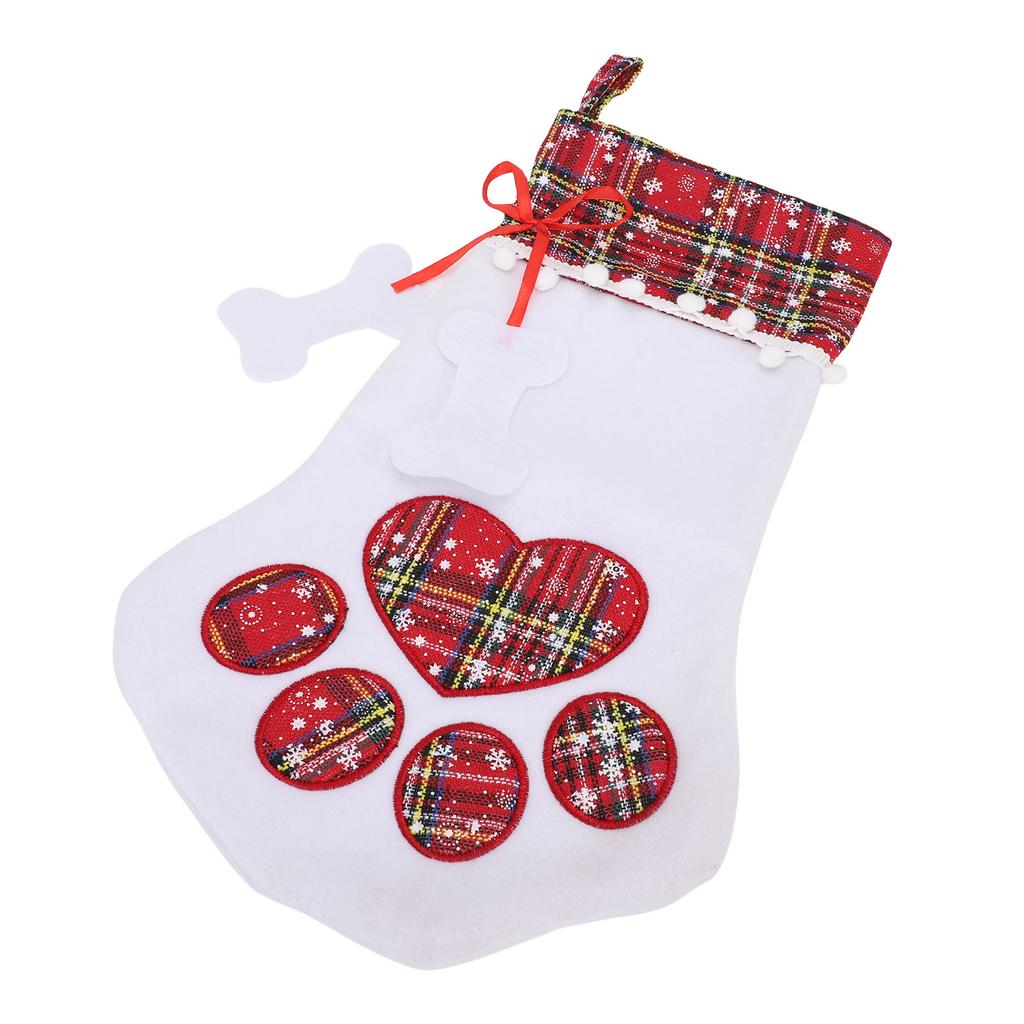 Xmas Stocking Large Capacity   Plaid Pet Foot Hanging Stocking Decoration for Present Bag