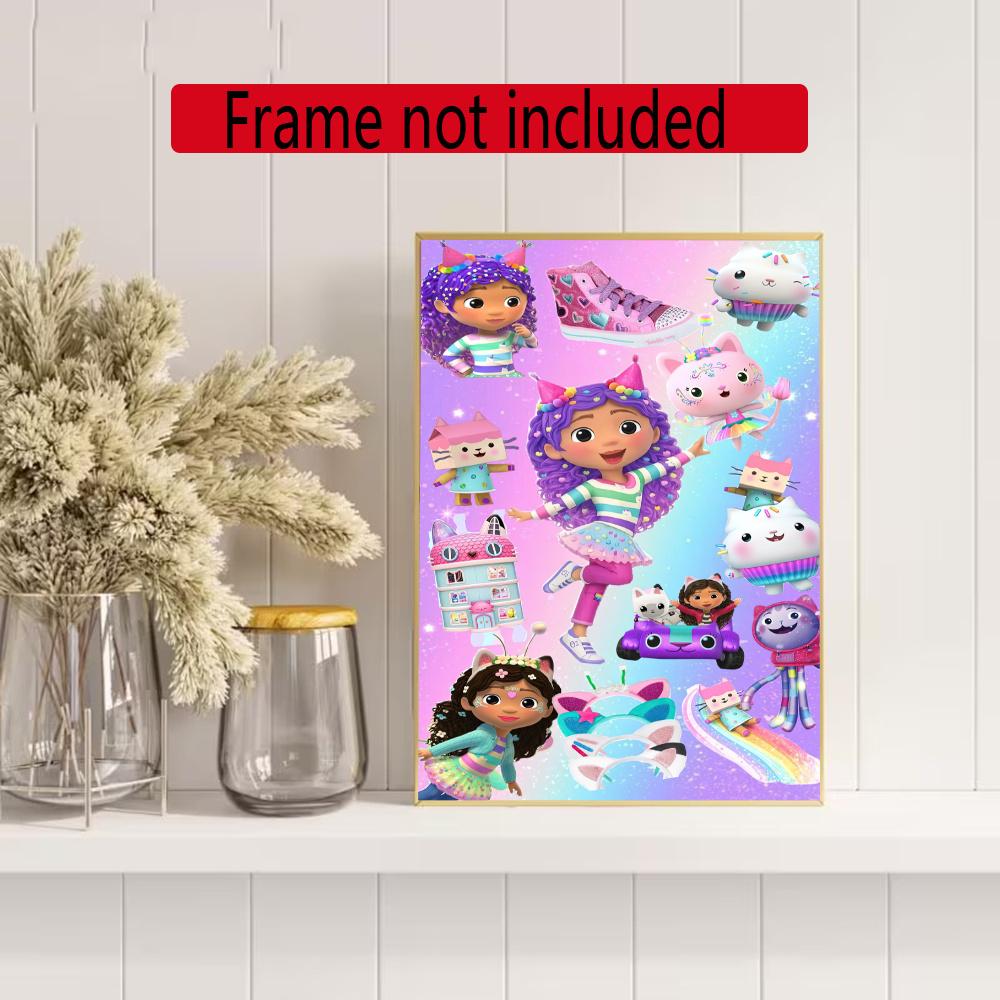 Cartoon Cute Gabbys 5D Round Diamond Painting Kit Diamond Embroidery Painting Rhinestones Mosaic Frameless Handwork Decoration Arts