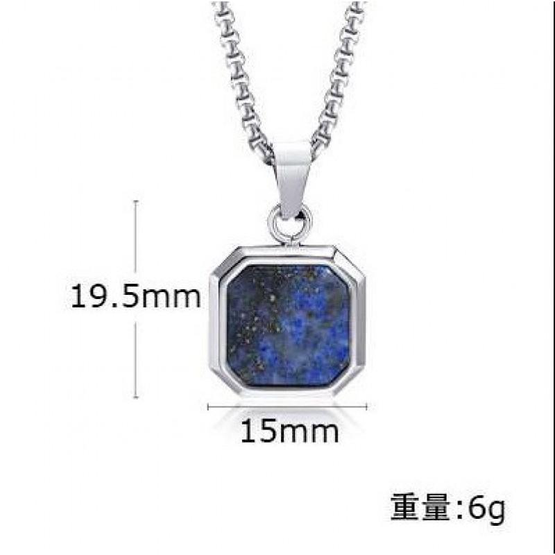 Stainless Steel Square Pendant Necklace Men Long Chain Layered Hip Hop Jewelry Geometric Titanium