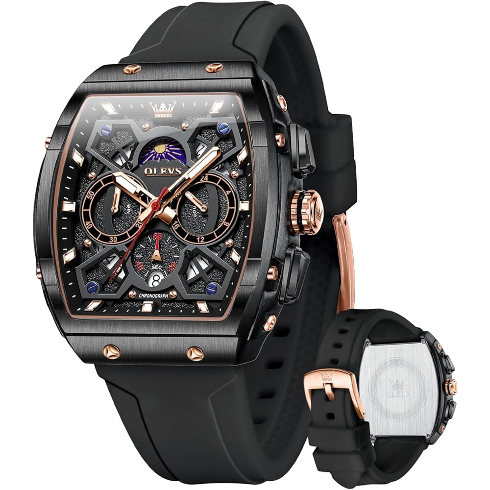 OLEVS Men s Chronograph Watch Brown Leather Gold Case Analog Quartz Fashion Business Casual Waterproof 2942 Black Dial