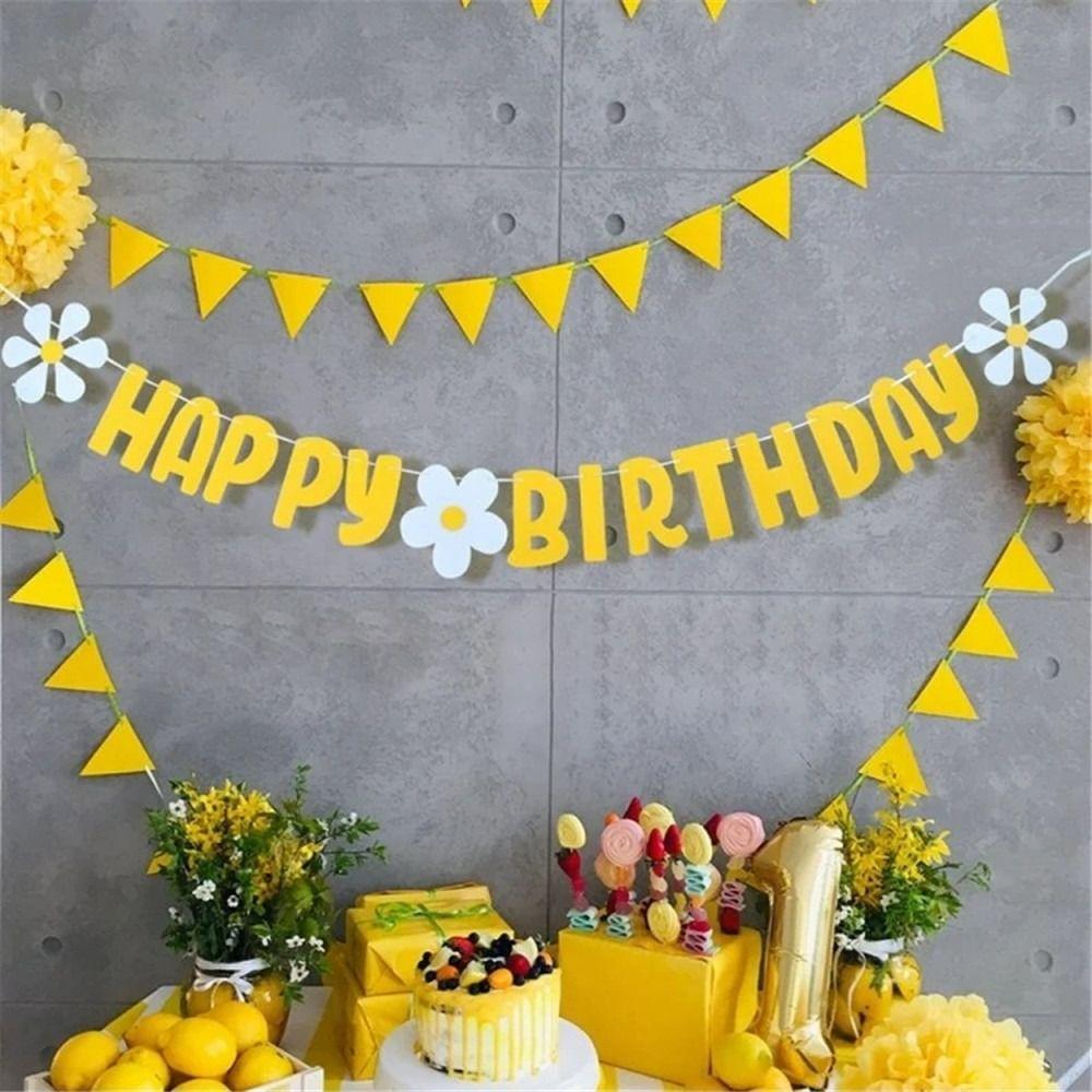 Baby Shower Girl Boys Happy Birthday For Home Decor Banner Daisy Banner Hanging Flag Party Flag