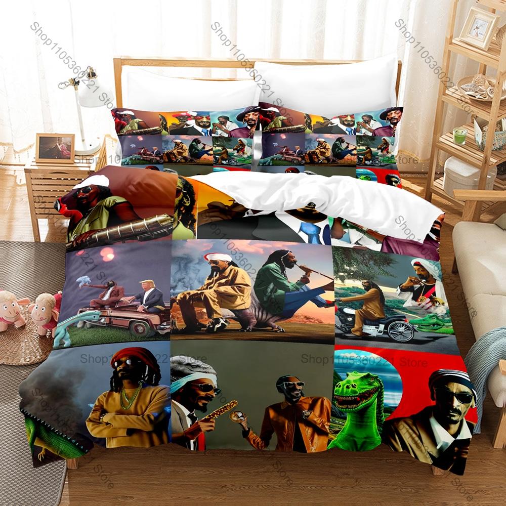 Rapper Snooop Doggy Dogg Bedding Set Duvet Cover + 2 Pillowcases West Coast Rap Portrait Bed Linens