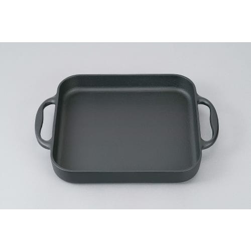 Iwachu Square Pan, Black, Dimensions (cm): 30.5 x 24.5 x 3.5 (H) (Shallow) / 8.5 (H) (Deep), Induction Compatible, 21700, Nanbu Ironware, Two-Handled