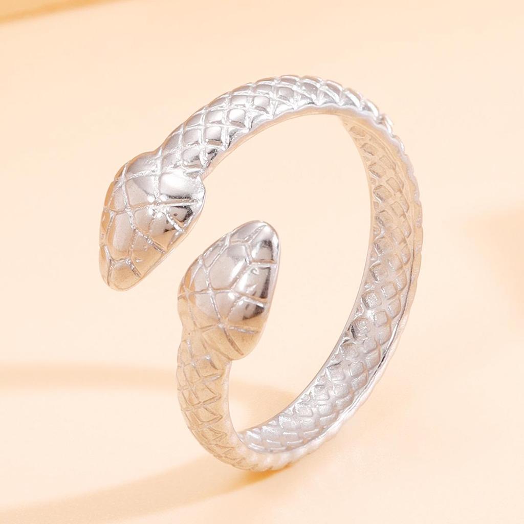 Retro Punk Double Snake Stainless Steel Adjustable Ring for Women