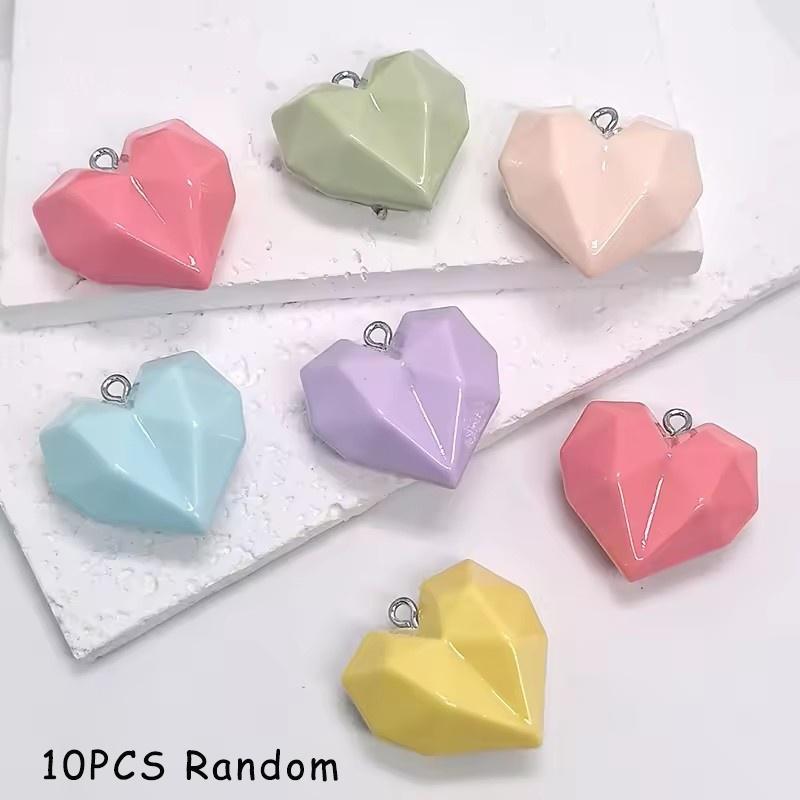 

10pcs Simple Candy-Colored Irregular Heart-Shaped Resin Pendant, Fashionable Geometric Heart Earrings, Keychains, DIY Jewelry Ma 10pcs