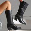 Pointed Toe Women High Boots Knee High Chunky Fashion Heeled Shoes New Trend  Winter Pumps Goth Woman Chelsea Botas Mujer