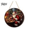 Rustic Christmas Wall Decor Wooden Round Hanging Sign, Santa Claus Highland Cow Winter Theme Farmhouse Holiday Art Door Decor, Welcome Ornament