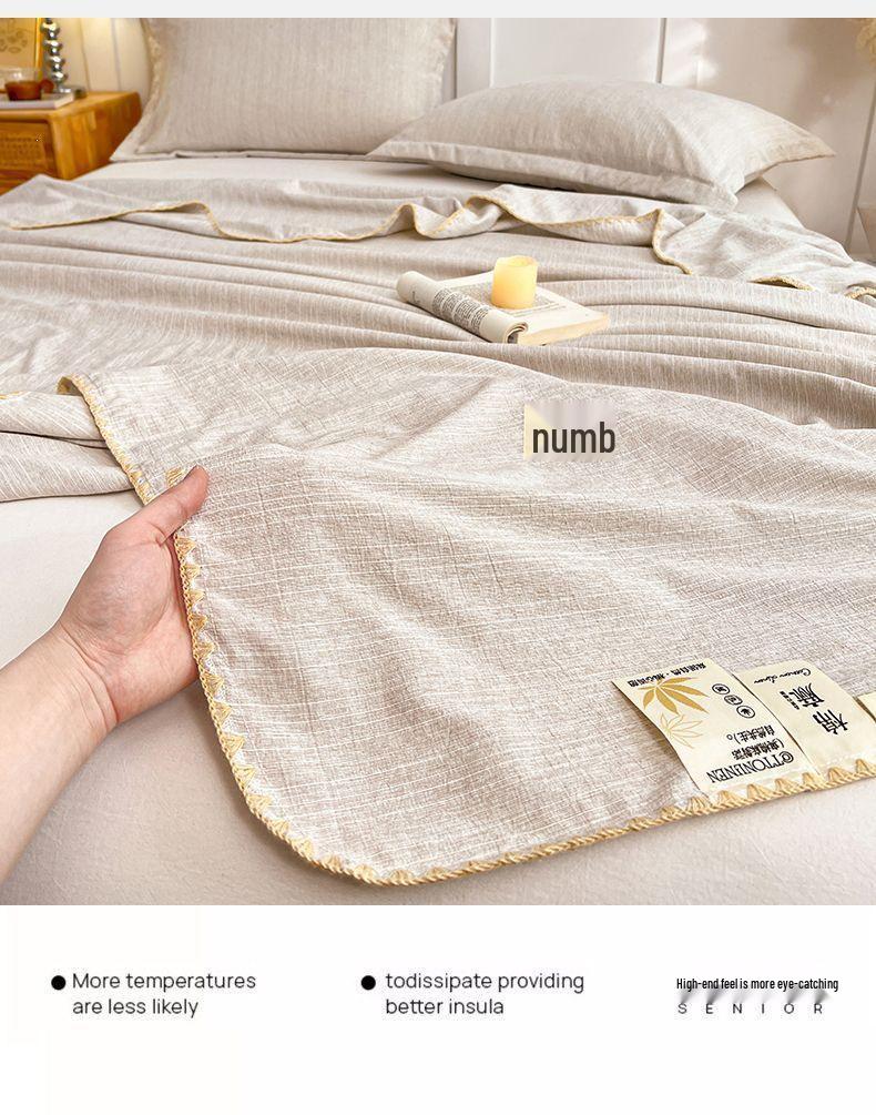 Old Money Style Cotton Linen Throw: Skin-Friendly, Breathable, Antibacterial, All-Season, Summer, Thin Aviation Multifunctional Blanket.