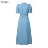 ZANZEA Women Casual Turn Down Collar Short Sleeve Elegant Long Dress