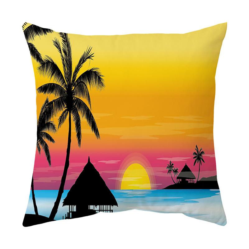 Beautiful Nature Scenery Sunrise  Beach Pattern Polyester Pillow Cover Home Living Room Sofa Decoration Cushion