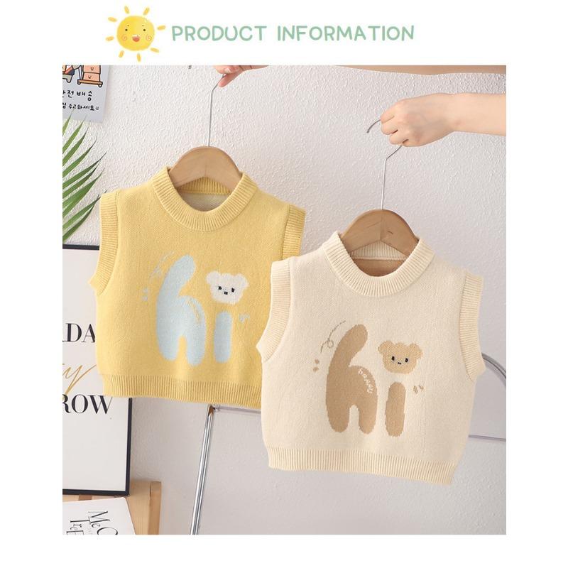 Cartoon Pattern Knit Sleeveless Vest For Infant Toddler Boys And Girls