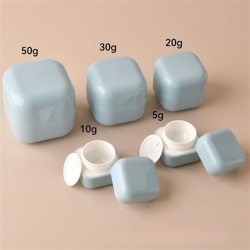 5g-50g PP Square Cream Jar, Refillable Plastic Lotion Container with Rounded Inner Layer & Double-Wall Design