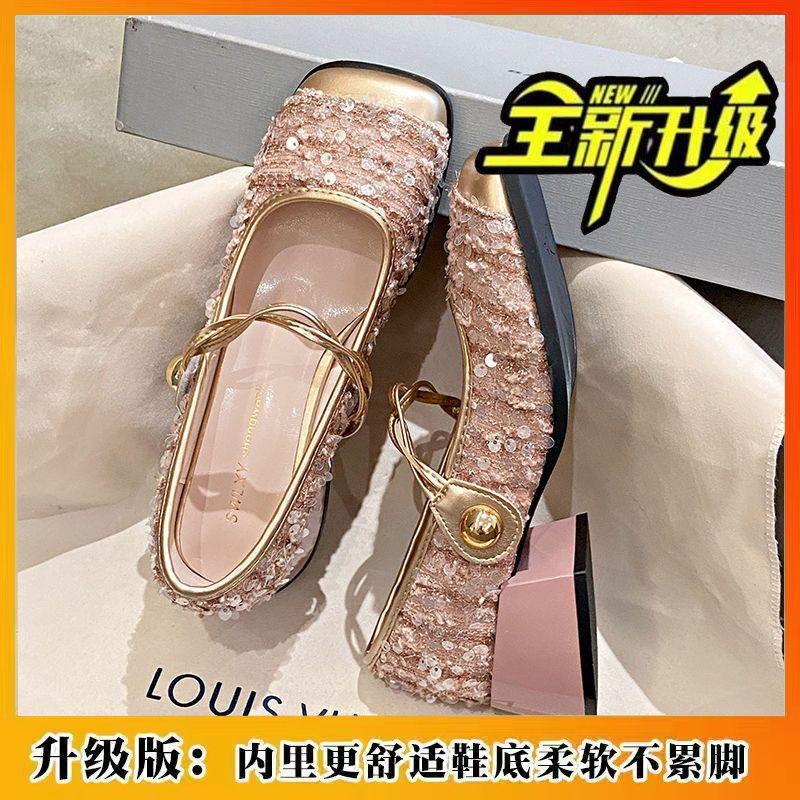 

Summer sequined evening breeze single shoes fashion leather shoes Mary Jane fragrant high heels 42