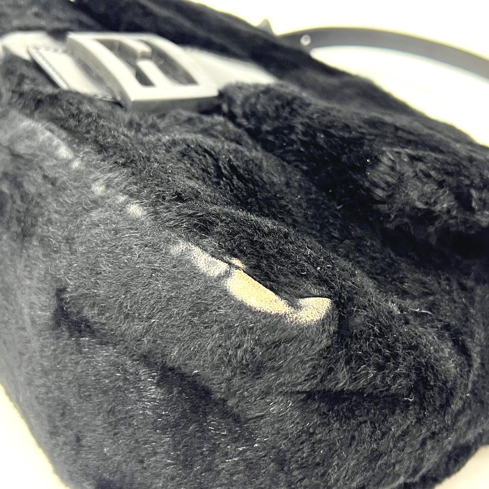 FENDI Mamma Baguette shoulder bags Hand Bag fur / Leather Black/SilverHardware