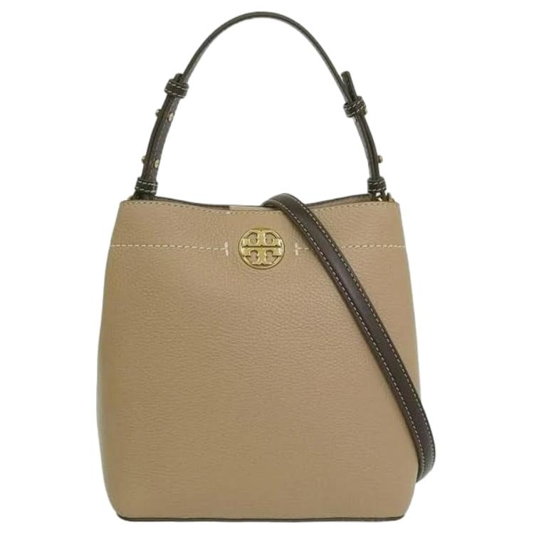 Tory Burch Felix Gold Logo Bucket Bag Leather Shoulder Tote Women Bags Cream 153436-200