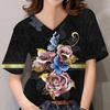 3D Floral Print Women Short Sleeve Tops V Neck Summer Lovers Couples T Shirt