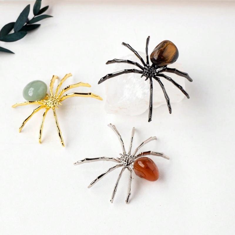 1PC Natural Crystal Rolling Stone Spider Ornament - Authentic Black Metal Gothic With, Serving As a Live Visual Decoration