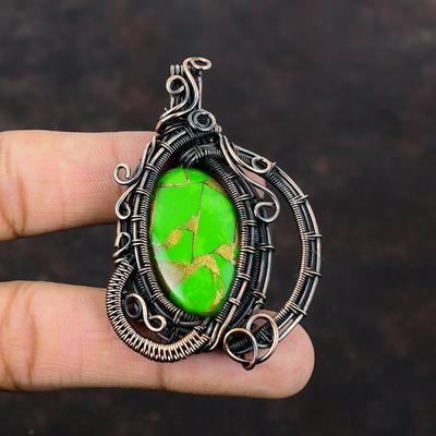 Copper Green Turquoise Pendant Copper Wire Wrapped Pendant Gemstone Pendant Copper Wire Jewelry Brand New Pendant For Gift Handmade Jewelry