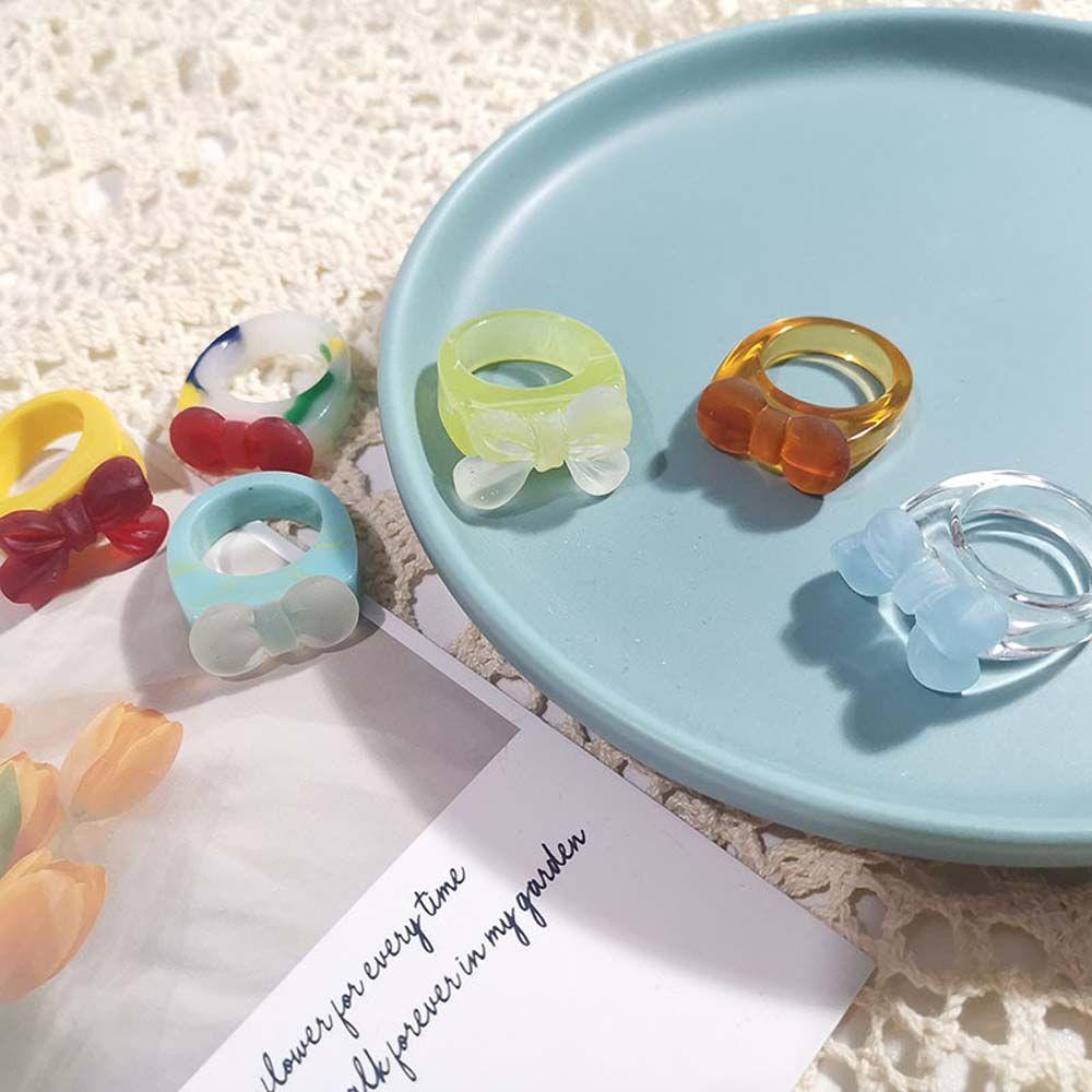 

Кольцо на указательный палец для женщин, клетчатое кольцо в корейском стиле, кольца из смолы с бантом, женские кольца с шахматным узором