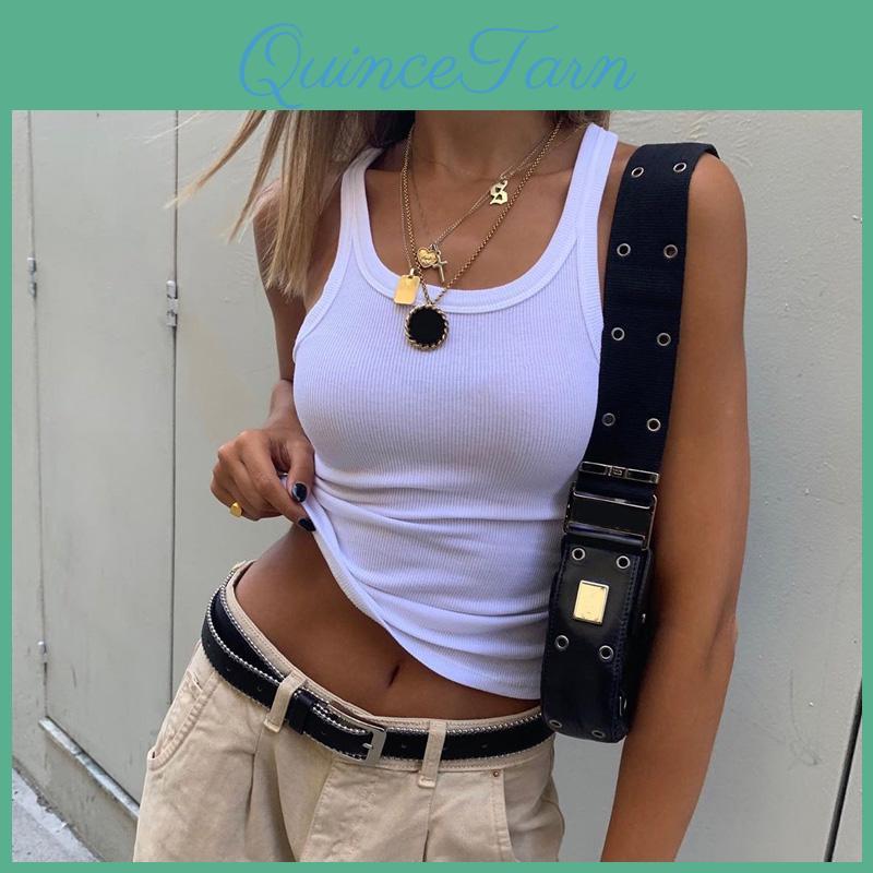 Ribbed Basic Color Solid Knitted Tank Top Women Summer Vintage Sleeveless Camis 90s Cool Girls Streetwear Green Soft Tees