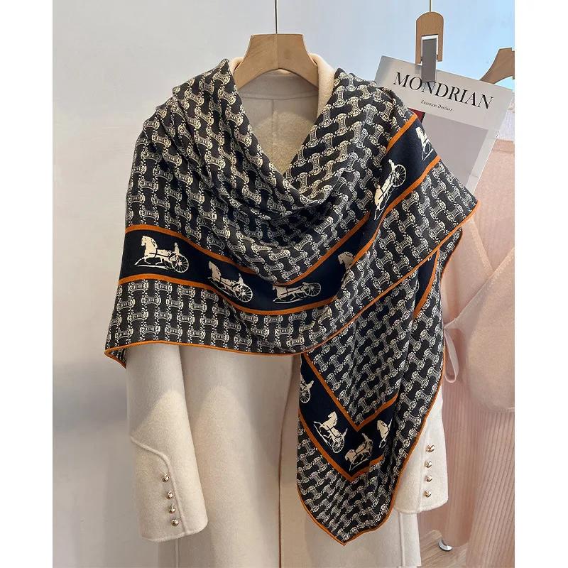 130 CM Silk Wool Scarf Women's Large Square Scarf Silk Scarf New Cashmere Versatile Shawl Thin