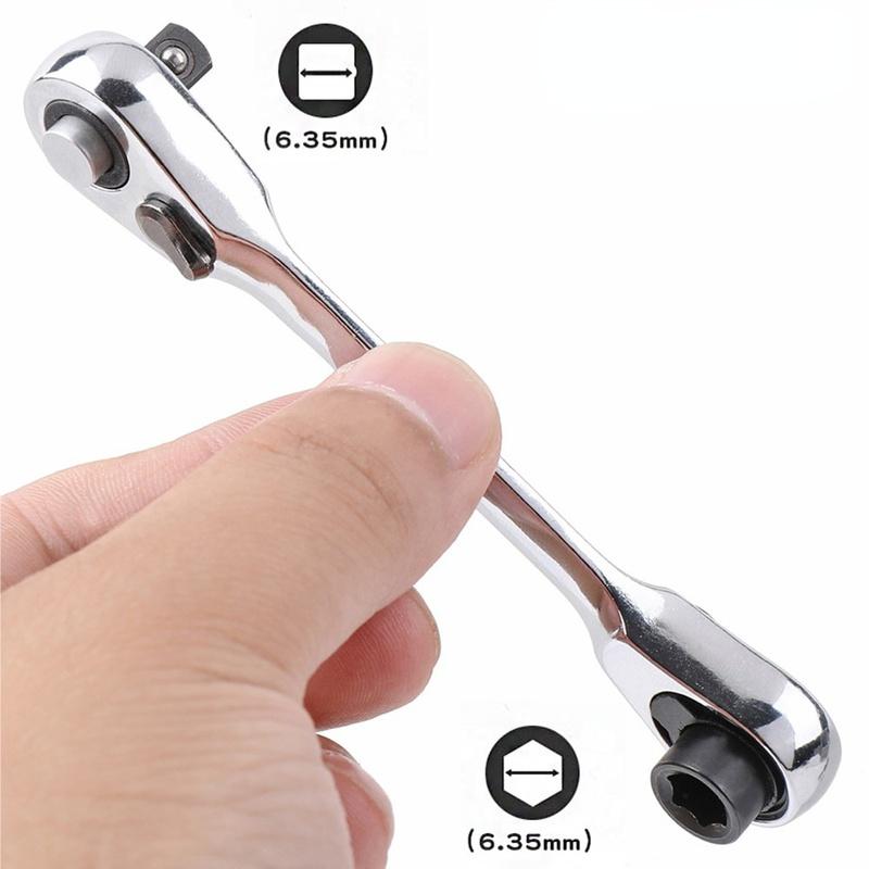 2 In 1 Mini Double Ended Quick Socket Ratchet Wrench Rod 1/4 Inch Screwdriver Bit Tool Chrome Vanadium Steel Ratchet Handle Wrench