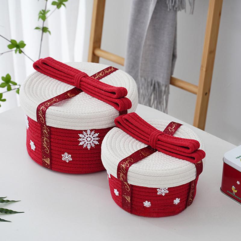 Christmas Decoration Storage Basket With Dust Cover Holiday Gift Box Cotton Rope Woven Snacks Small Gift Storage Basket