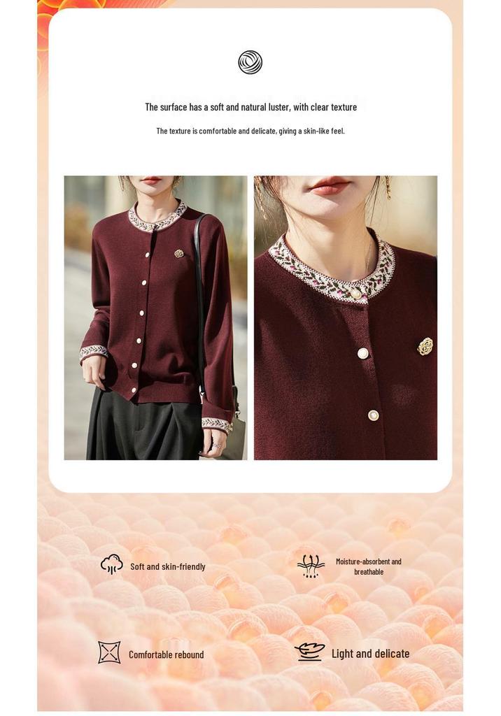 French Fashion Jacquard Wool Knit Cardigan - Women's Slimming Autumn/Winter Sweater Coat