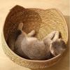 Woven Cat Bed Handmade Vine Woven Cat Nest Seasonal Warmth Pad Cat Bed Cotton Rope Round Bed for Cat Sleep with Pillow