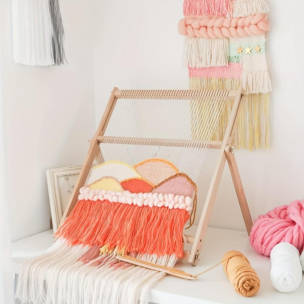 Weaving Loom with Tools Freestanding for Fiber Artists, Craft Hobbyists,