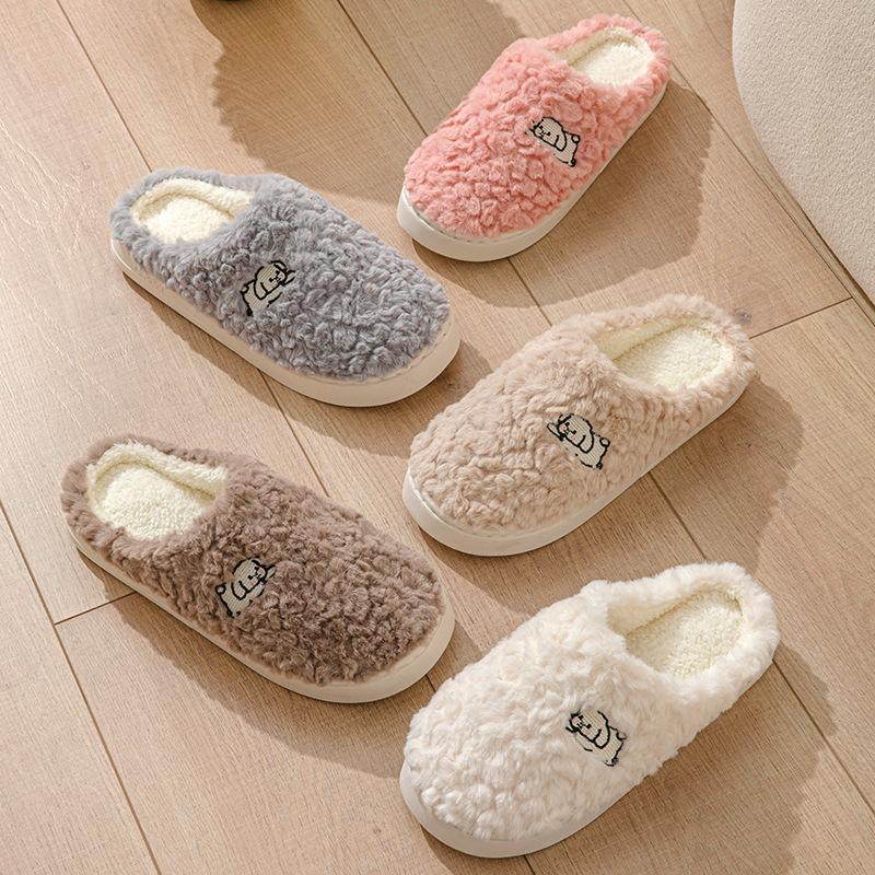 Autumn and Winter Cotton Slippers Plush Cartoon Couple Home Indoor Plush Thermal Shoes