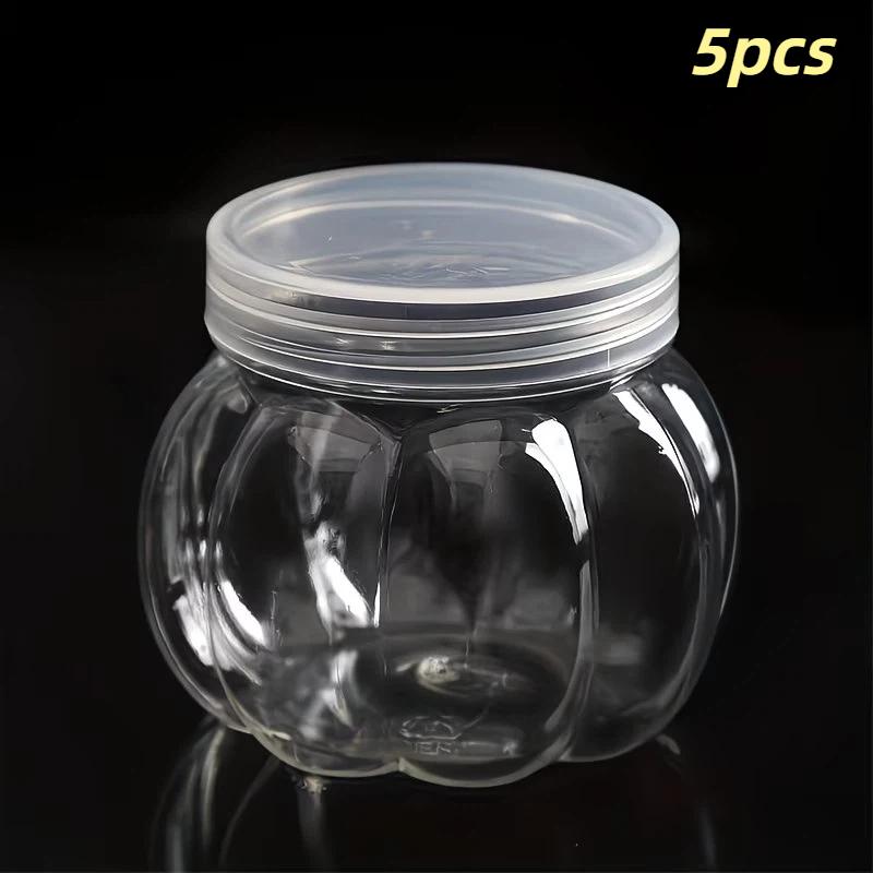 5/10 Pezzi Barattoli Portaconfetti a Forma di Zucca Senza BPA Contenitori Trasparenti in Plastica con Coperchi per Feste di Halloween a Casa