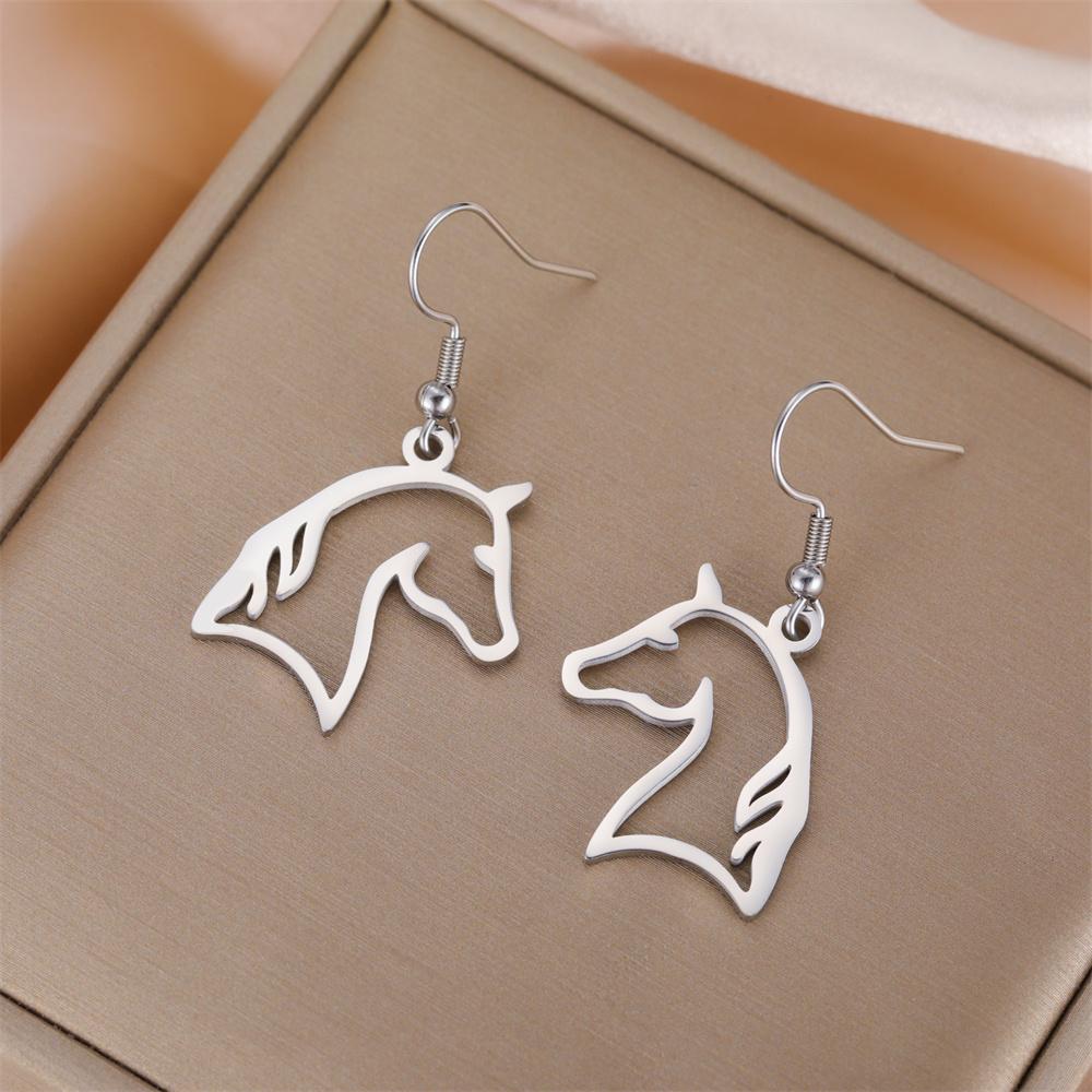 My Shape Horse Earrings Women Stainless Steel Animal Horse Head Shape Pendants Chain Jewelry for Horse Lover Gifts Wholesale