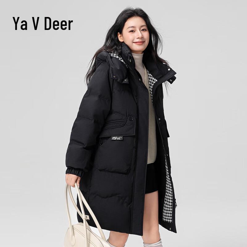 Yalu Women's Mid-Length Hooded Duck Down Jacket