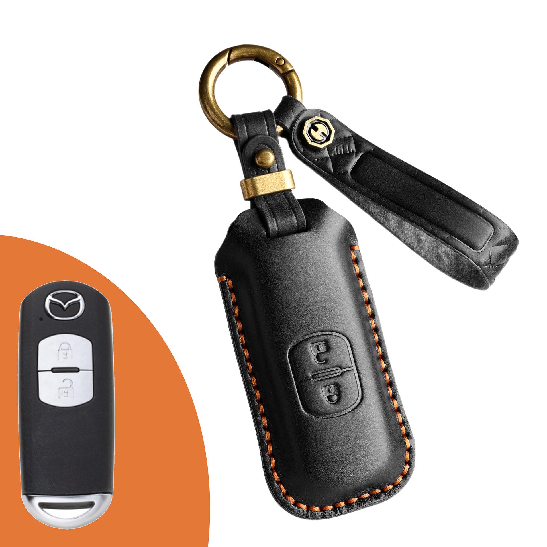Retro Key Cover Is Suitable For Old Mazda Cars With Pure Hand-Stitched Leather Key Case Ring.