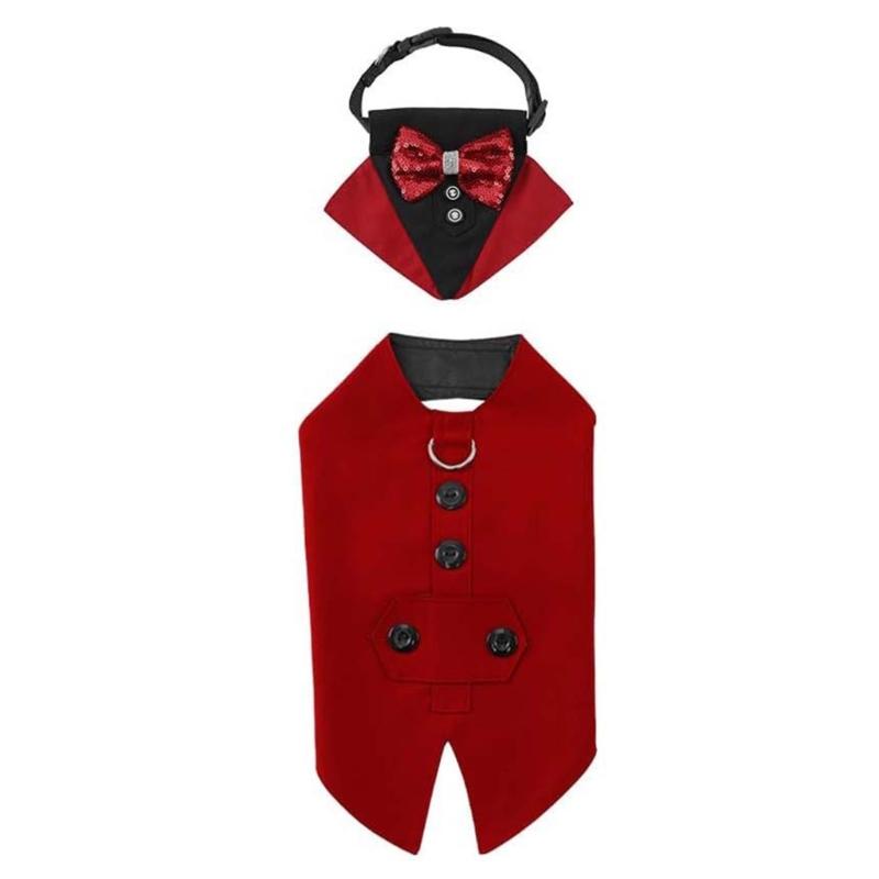 

1set Pet Tuxedo Dog Wedding Outfit Comfortable Pet Clothing Halloween Dress for Weddings and Parties S бордовий