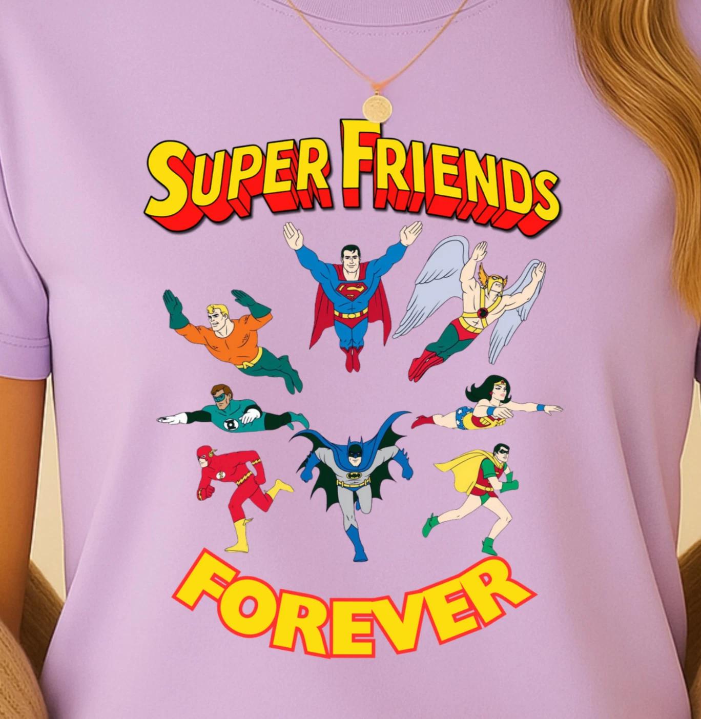 Super Friends Forever Graphic T-shirt | Retro Superhero Design Tee 4XL
