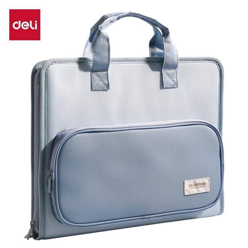 Deli PM339 A4 7-Pocket Fabric Accordion File Folder, Blue