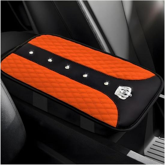 Bling Crown Car Center Console Mats, Anti-Slip And Waterproof Crystal Car Armrest Pad Protector, Universal Rustproof Armrest Decor Cushion For Cars &